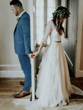 Rustic Boho Lace Top Bridal Separates with 3/4 Sleeves casual boho Two Piece wedding dresses,20081602-Dolly Gown
